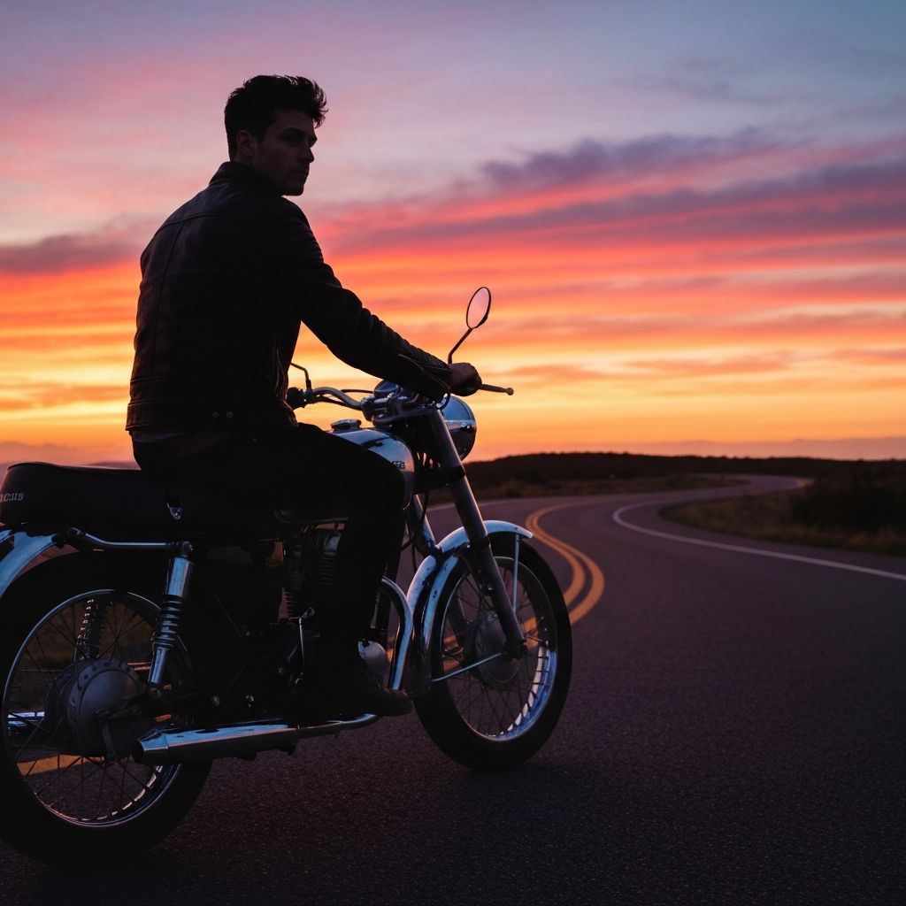 Motorcycle rider silhouette at sunset - LaoTravelLinks adventure tours